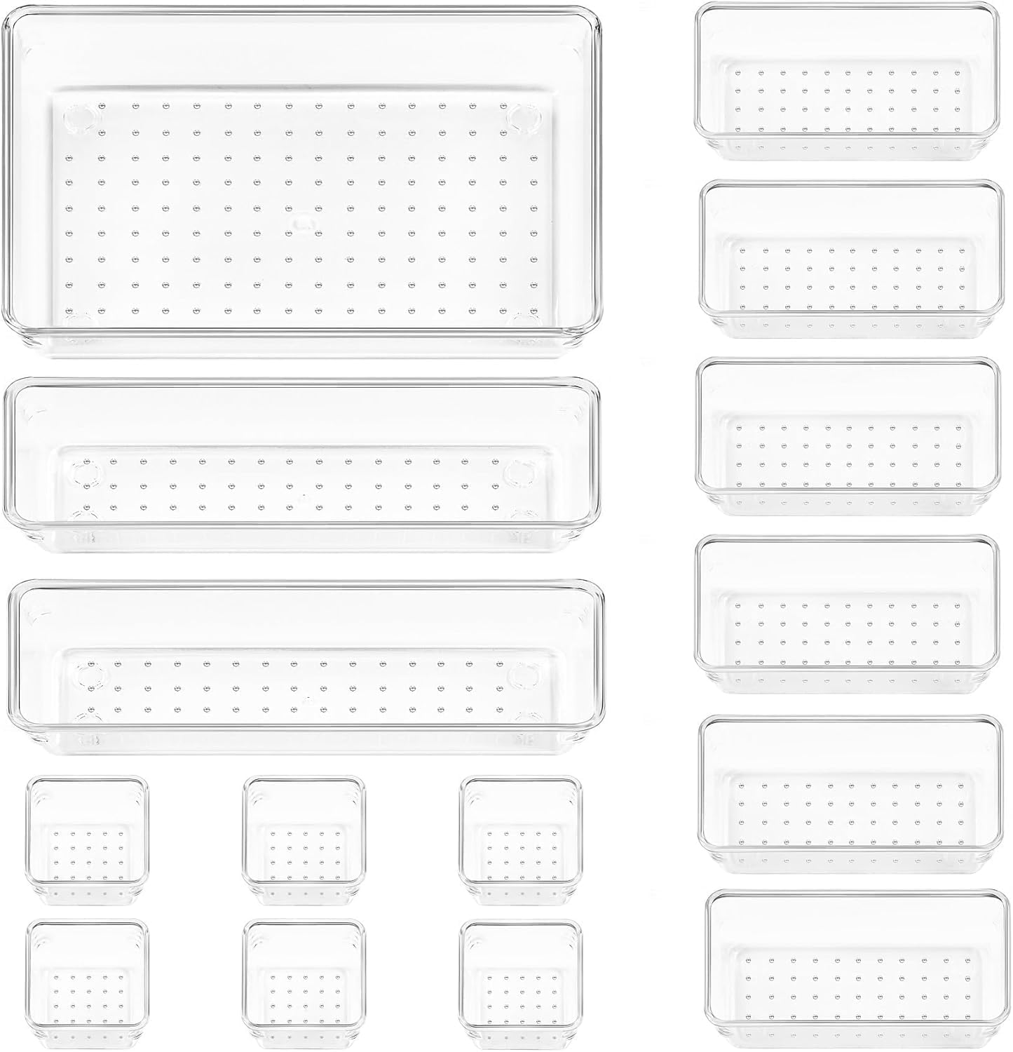 15-teiliges Schubladen-organizer-set – 4 Größen, Transparente Kunststoff-schubladenaufbewahrung – Ideal Für Badezimmer, Schminktisch, Büro, Küche, Werkzeug Und Make-up