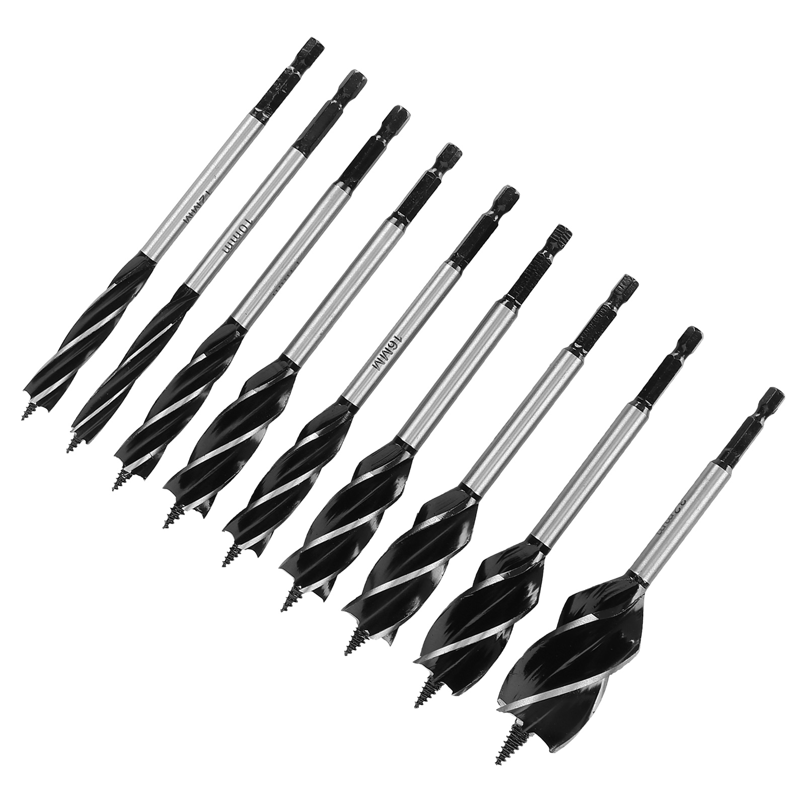 Ensemble De 9 Forets À Bois En Acier À Haute Teneur En Carbone, À 4 Dents Et 4 Fentes, Queue Hexagonale, Pour Le Travail Du Bois