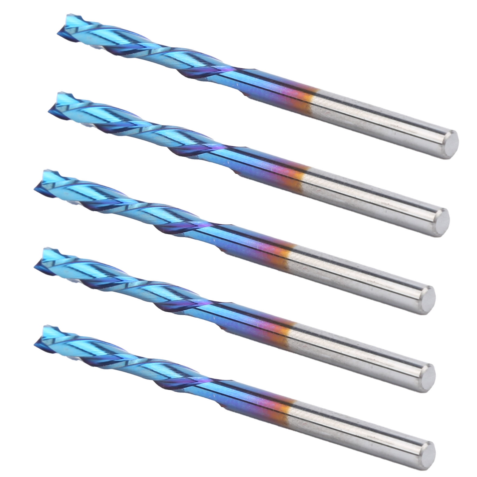 Lot De 5 Fraises À 2 Dents En Acier Au Tungstène Avec Revêtement Nano Bleu, Outil De Coupe Cnc 3,175 X 22 X 55 Mm