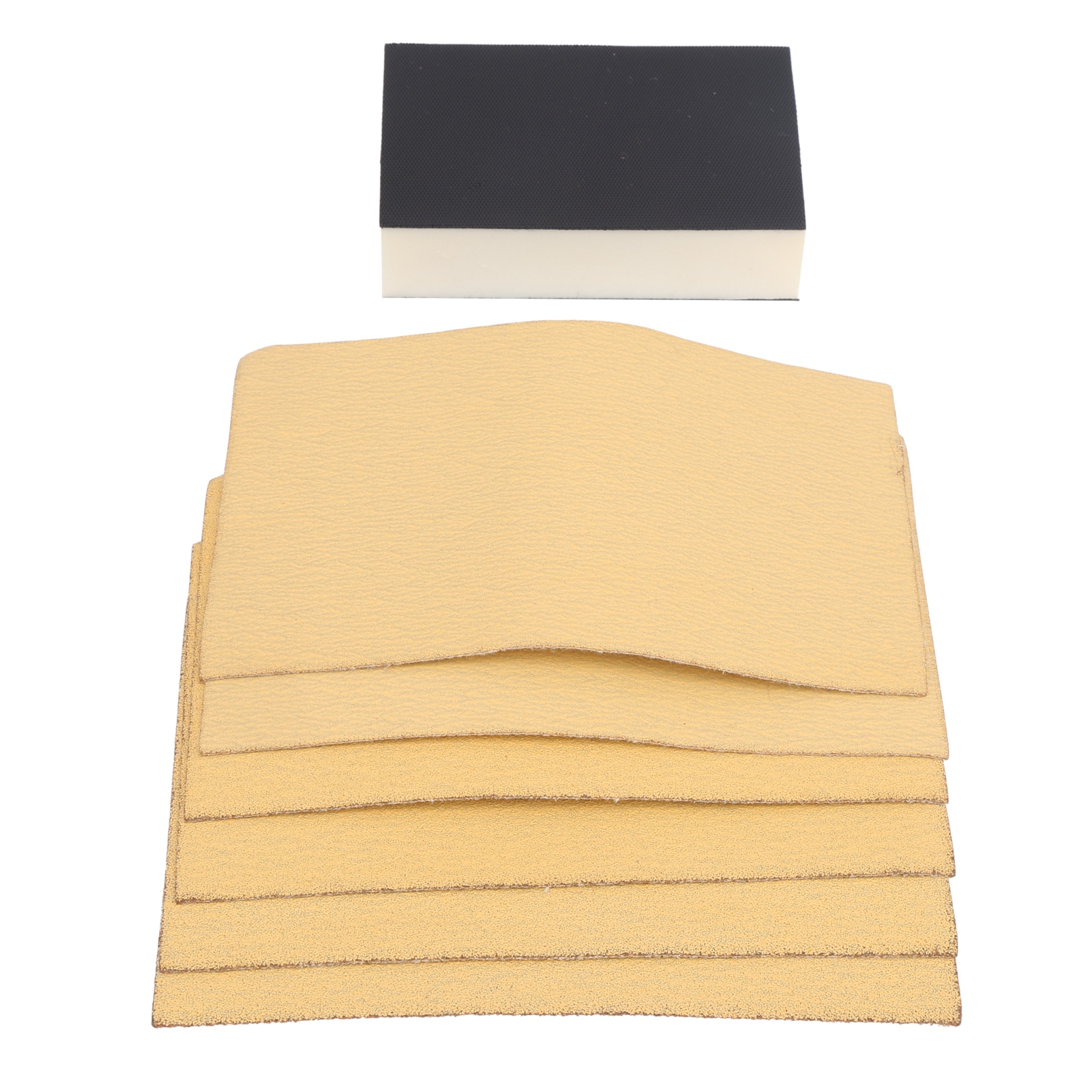 Papier De Verre Jaune Floqué Auto-adhésif, Grains 80/120/240, Avec Bloc Éponge.