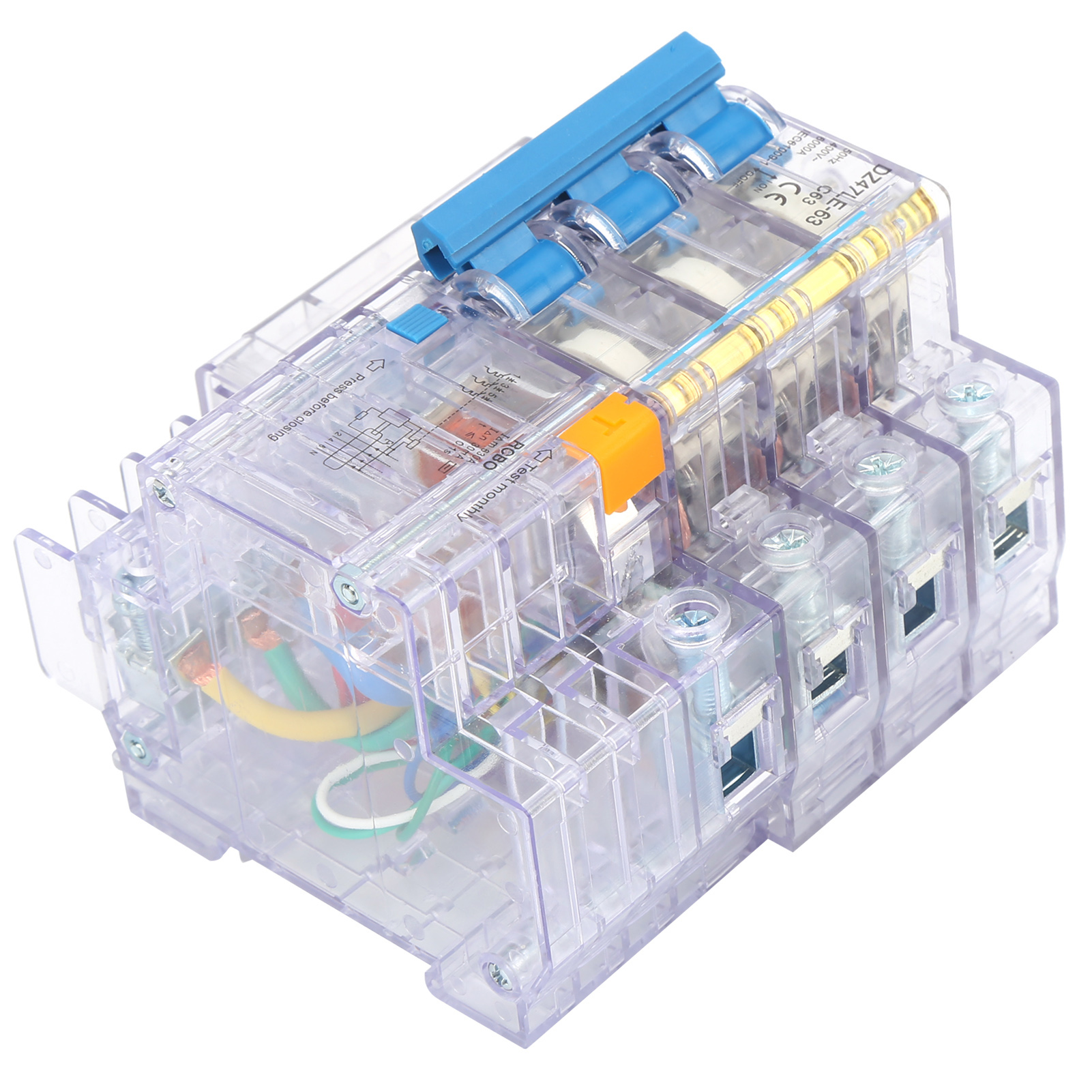 Disjoncteur 3p+n Transparent Pour Usage Domestique, Protection Contre Les Fuites De Courant Dz47le-63 C63