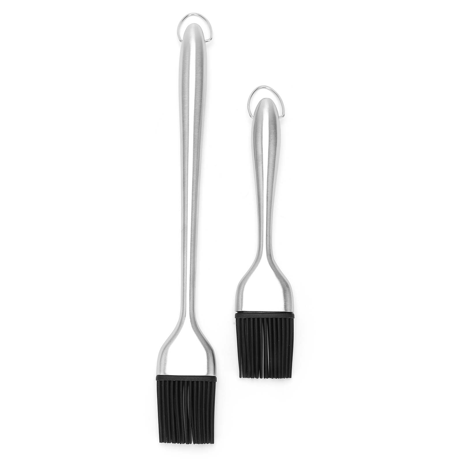 Lot De 2 Pinceaux À Huile En Silicone Avec Manche En Acier Inoxydable Argenté, Accessoires De Cuisine Et De Pâtisserie
