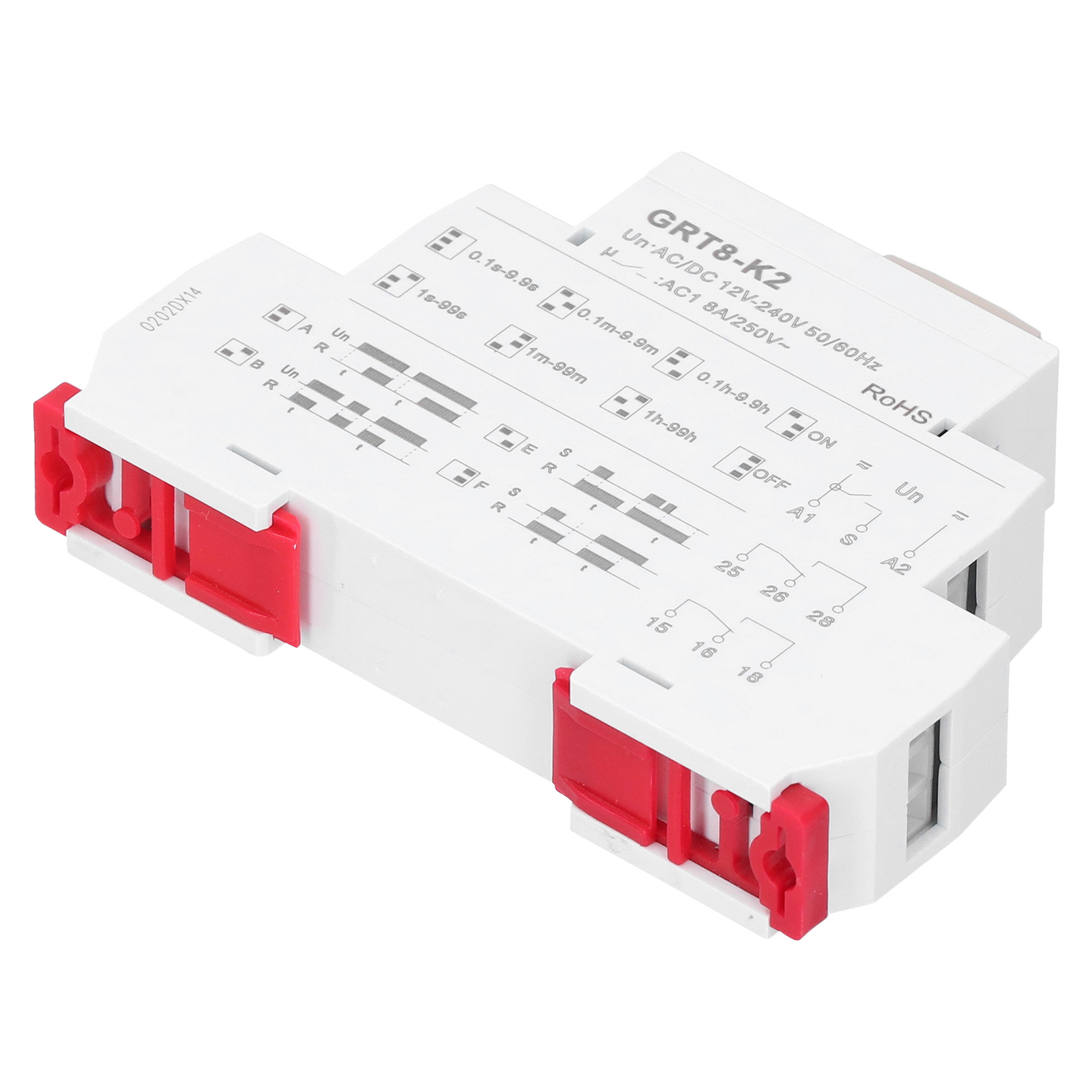 Relais Temporisé Ac/dc 12v-240v 50/60hz, 2 Ouvertures, 2 Fermetures, 4 Modes De Temporisation, Plage De Temporisation De 0,1 S À 99 H, Grt8-k2