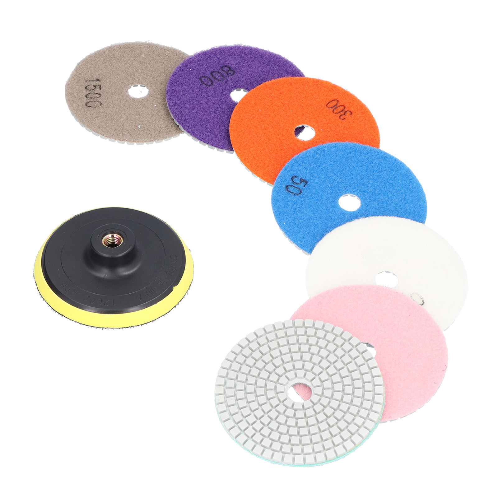 Kit De Polissage À Sec Et Humide Avec 7 Disques Diamantés, Grain 10 Cm (4 Pouces), Et 1 Support De Polissage Pour Granit Et Marbre.