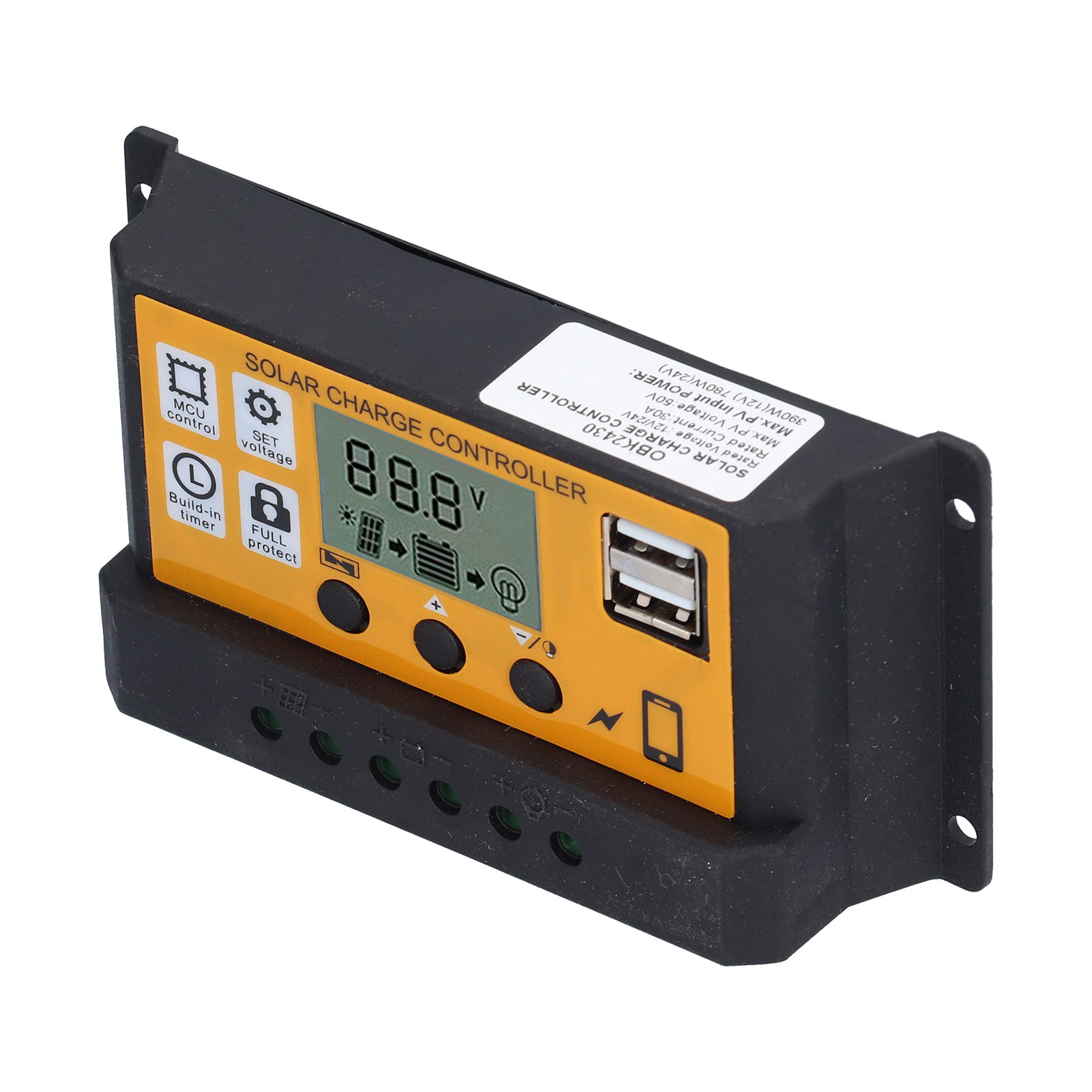 Contrôleur De Charge Intelligent Pour La Production D'Énergie Photovoltaïque, Équipement De Contrôle Automatique 12 V 24 V 30 A Jaune