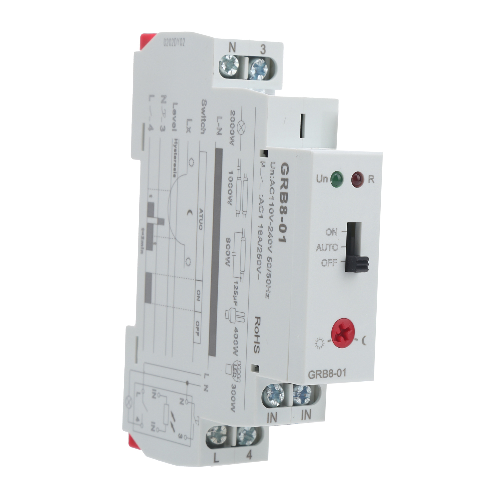Relais De Commande D'Éclairage Avec Temporisation Et Protection Contre Les Surcharges Grb8-01 Ca 110-240 V