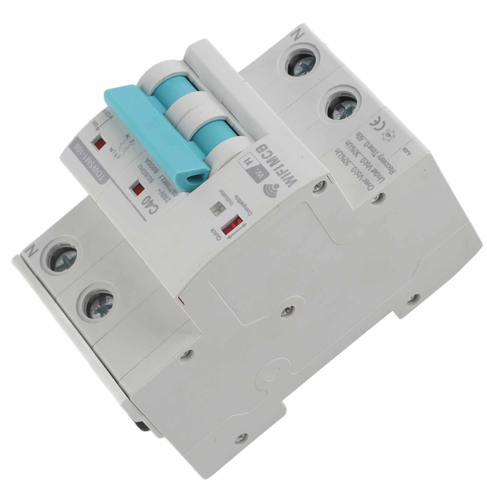 Disjoncteur Wifi Intelligent 2p Pour Montage Sur Rail Din, 230 V Ca, Pour Usage Domestique Ou Industriel Towsm1‑100