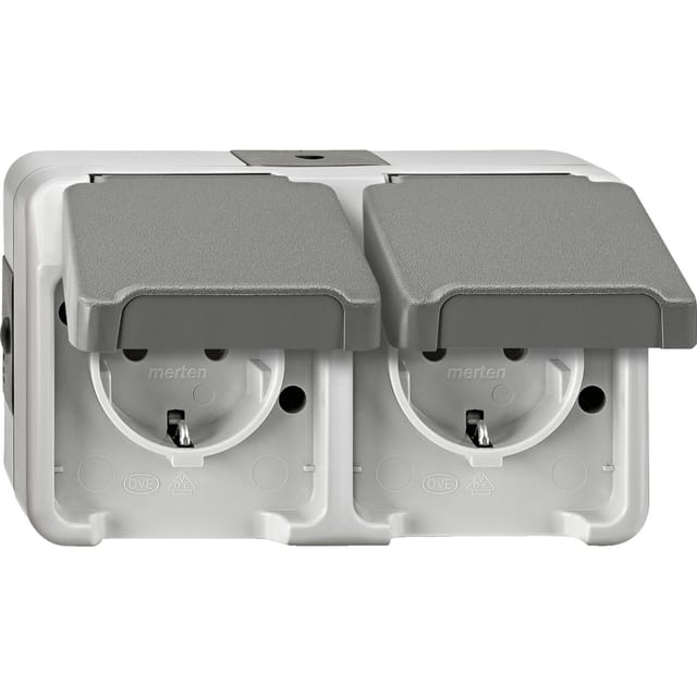 Merten SCHUKO-Doppel-Steckdose lichtgrau, mit BRS MEG2320-8029