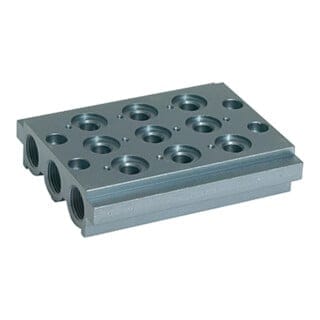 Riegler Mehrfach-Grundplatte für Wegeventile, 3 Ventilpositionen, G 1/8