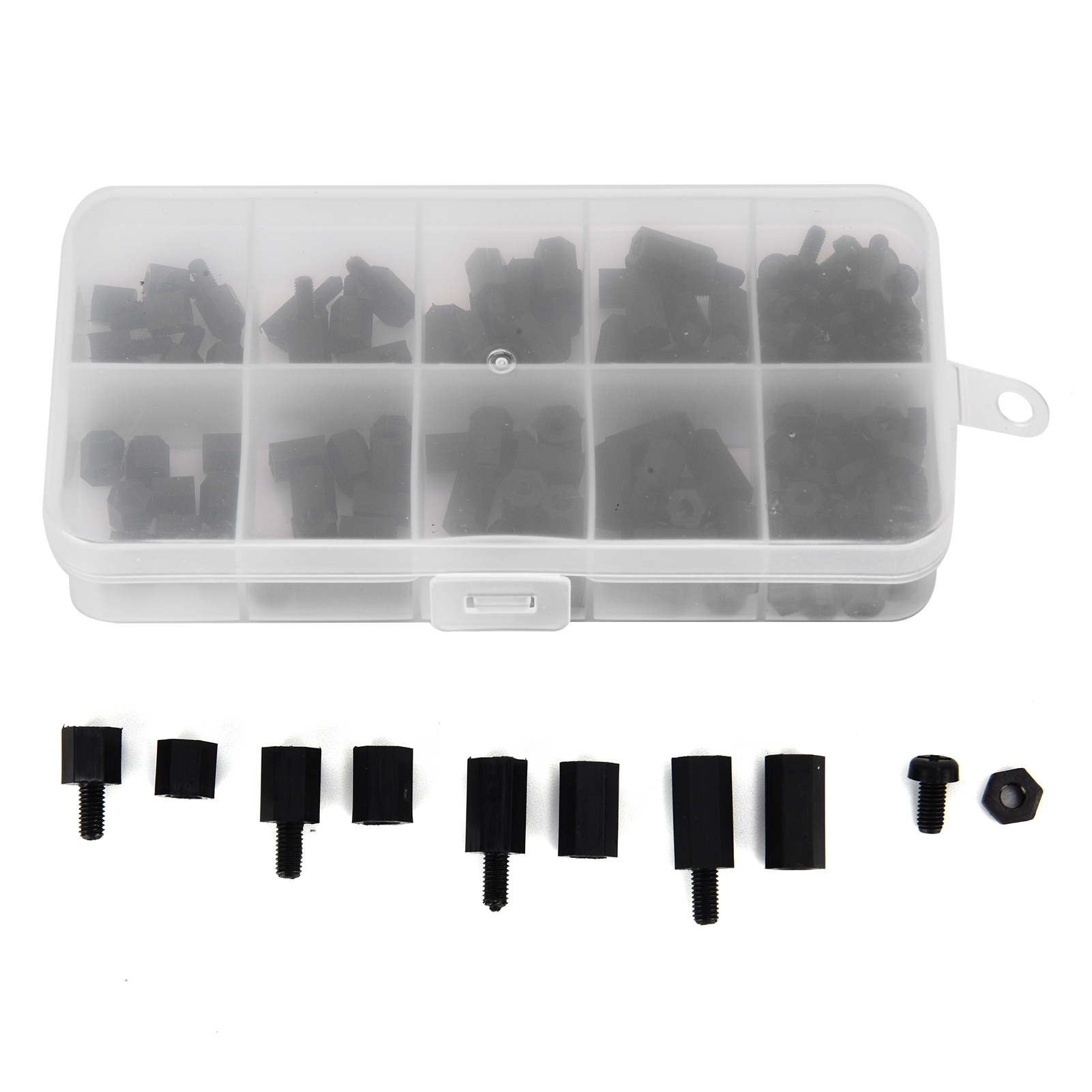 Kit De 180 Vis Et Écrous En Nylon Noir M3 À Six Pans Creux, Assortiment De Fixations À Passage Simple Ou Double