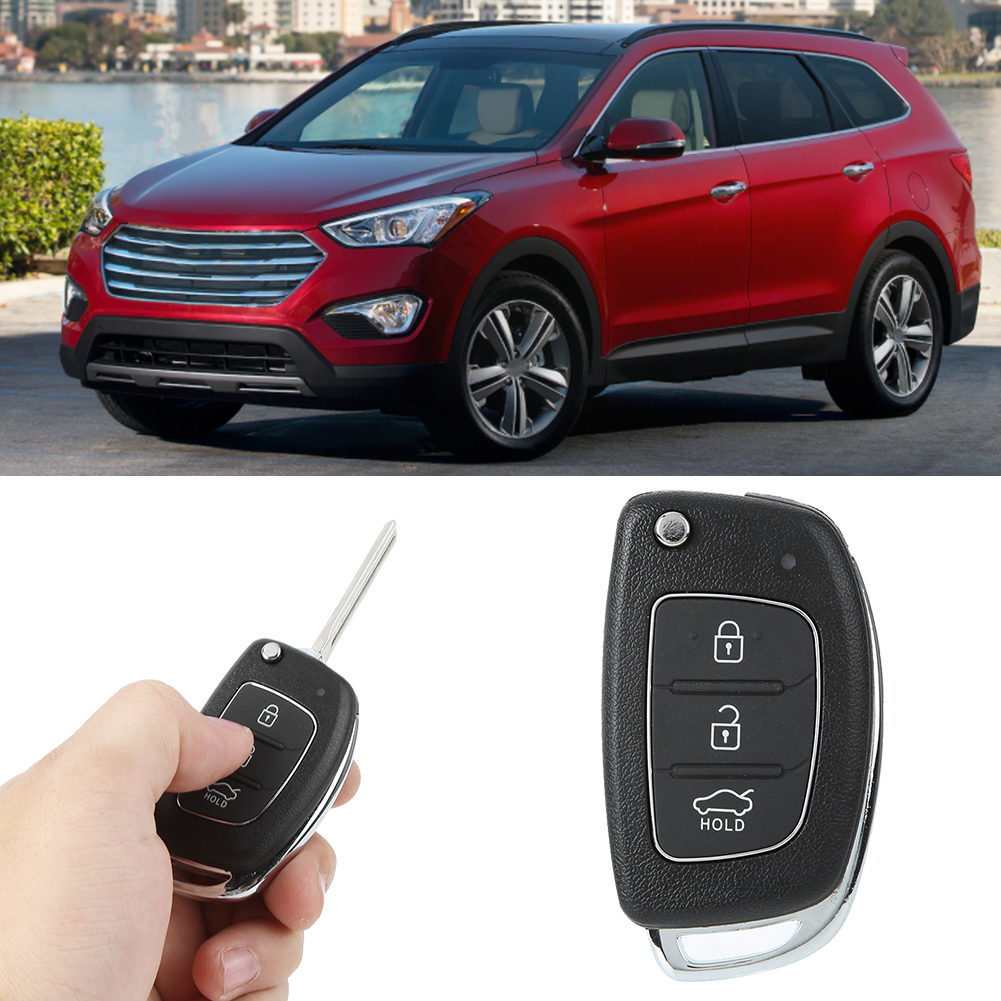 3-tasten-fernbedienungsgehäuse Für Hyundai Santa Fe (ix45) 2013–2014, Ersatzschlüsselgehäuse, Schützende Kunststoffhülle, Schwarz, Wasserdicht Und Stoßfest