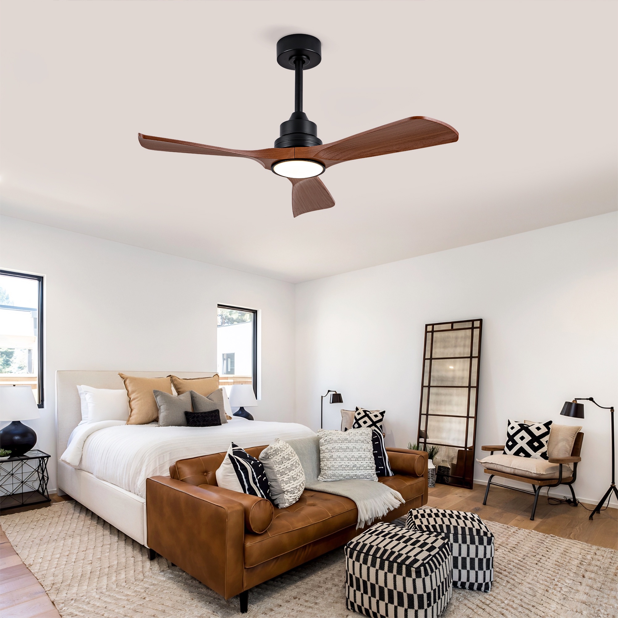 Deckenventilator Mit Licht Und Fernbedienung, Leise Für Schlafzimmer, Wohnzimmer Und Terrasse, Abs Und Eisen, 42 Zoll / 107 Cm, Dunkelwalnuss