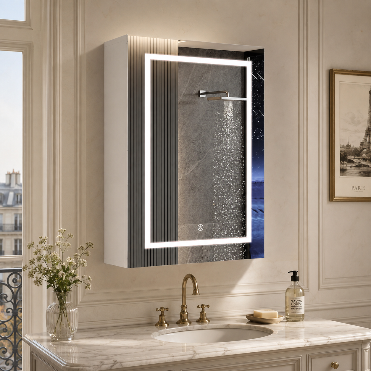 Led-spiegelschrank 50x13x70 Cm, Wandhängender Badezimmerschrank Mit Touch-bedienung Und Anti-beschlag-funktion, 2 Verstellbare Glasablagen, Weiß