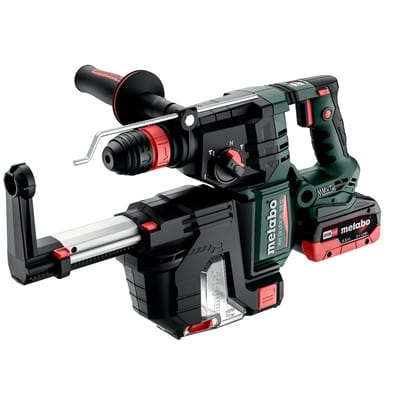 Metabo Akku-Kombihammer KH 18 LTX BL 28 Q Set ISA mit integrierter Staubabsaugung und Metabo-Quick-Wechselfutter ; metaBOX 185 XL; 18V 2x5.5Ah LiHD + ASC 145