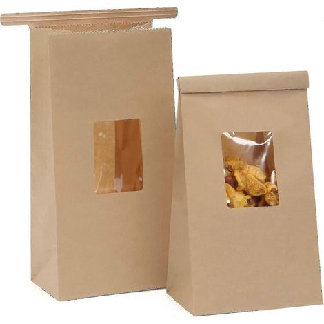 Fettabweisende Spritzbeutel Mit Sichtfenster, Ölbeständige Kraftpapiertüten, 50 Stück, 12,7 X 7,5 X 24 Cm, Tüten Mit Metallverschluss, Braune Papiertüten Mit Sichtfenster, Kaffeetüten