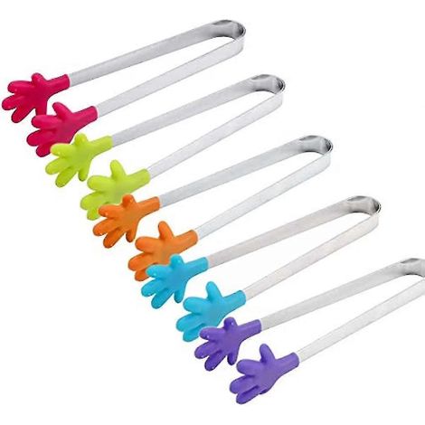 Kleine Zucker- Und Eiswürfelzange Aus Edelstahl (5er-set) Mit Ergonomischen, Rutschfesten Silikongriffen Für Die Küche. Ideal Zum Hantieren Mit Lebensmitteln Und Zur Herstellung Von Eiswürfeln.