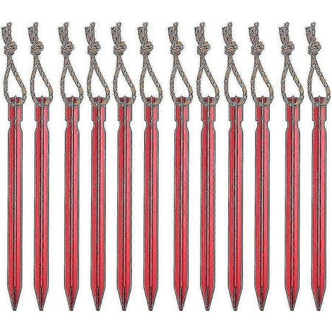 Packung Mit 12 Zeltheringen - Robuster, Dreizackiger Bodenhering Aus Aluminiumlegierung, 18 Cm, Mit Schnur.