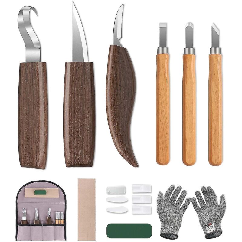 10-teiliges Holzschnitzset Inklusive 3 Holzmeißeln, 3 Schnitzmessern, Handschuhen Und Aufbewahrungskoffer.