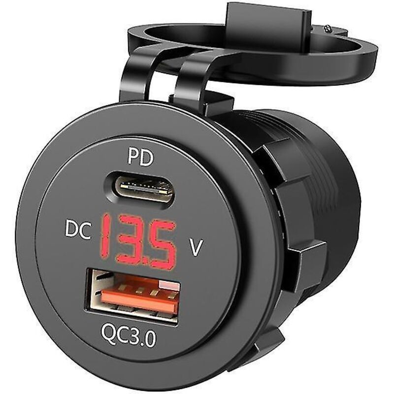 12v Dc Ip66 Wasserdichtes Netzteil, Zwei Usb Typ-c 5v 3a Anschlüsse, Für Motorräder (rot).