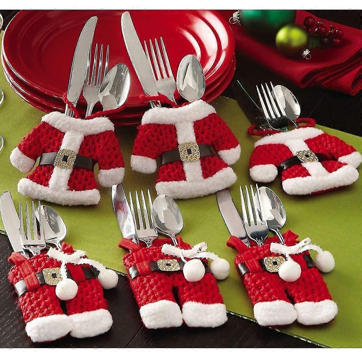 Weihnachtsmannkostüm, Besteckhalter Mit Taschen, Rot, 6 Stück