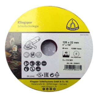 Klingspor CS 561 Fiberscheiben, 125 x 22 mm Korn 40 Sternloch, SB-verpackt in Folie