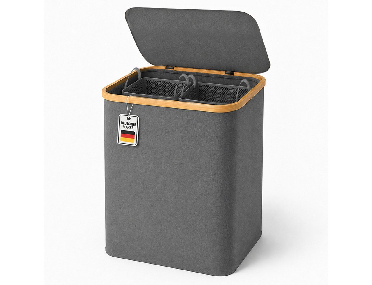 Roxlin Wäschekorb Xxl 150l Bambus Faltbar Deckel 2 Fächer Sortierer Bild 5