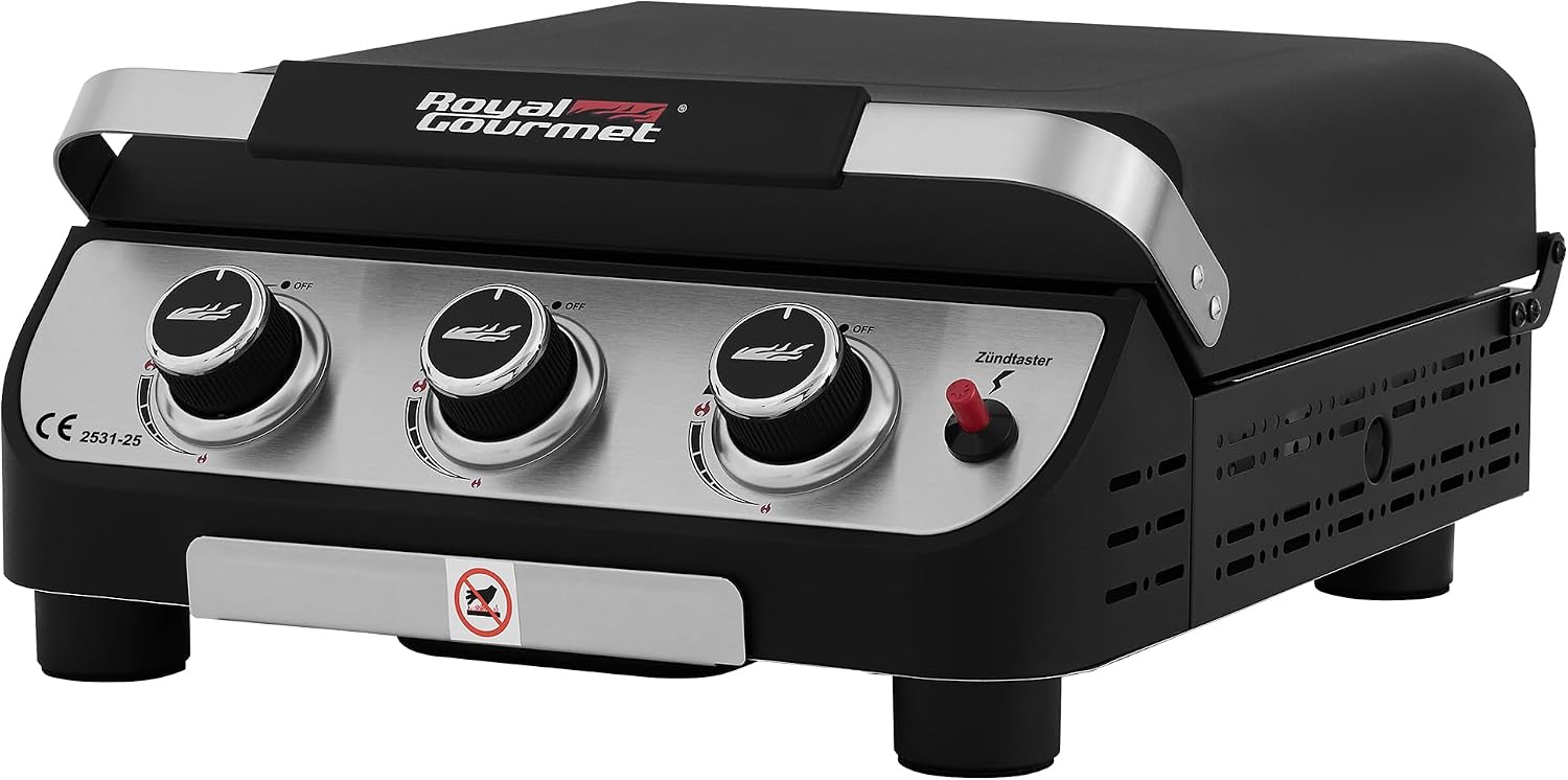 Royal Gourmet-gasgrill 3 Brenner- 7,5 Kw Plancha-gasplancha Mit Deckel- Tragbarer Propangas‑griddle Für Camping & Garten