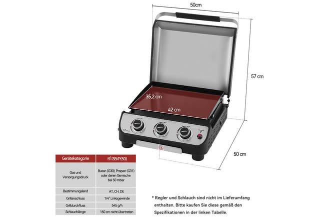 Royal Gourmet-gasgrill 3 Brenner- 7,5 Kw Plancha-gasplancha Mit Deckel- Tragbarer Propangas‑griddle Für Camping & Garten