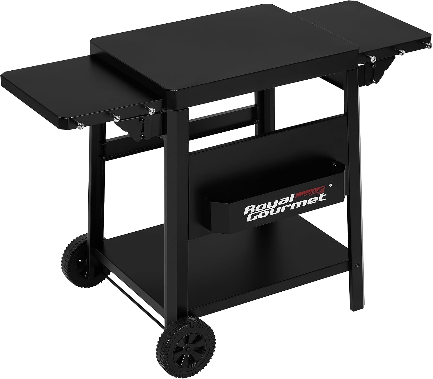 Royal Gourmet- Multi-grillwagen Beistelltisch Für Outdoor-schwarz Servierwagen Mit Aufbewahrungskorb- 2 Klappbaren Seitenablagen Mit Haken-für Camping, Garten Und Terrasse