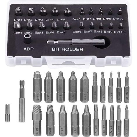 22-teiliges Schraubenausdreher-set – Hss-stahl – Bits Dr1–dr10 – Ausdreher Ex1–ex10 – 4-mm-steckschlüsseladapter