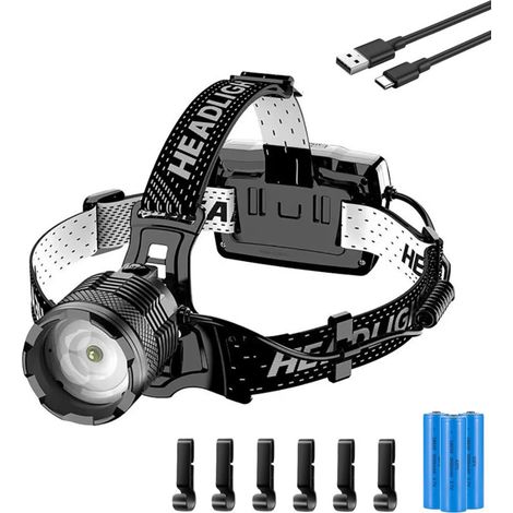 Wiederaufladbare Led-stirnlampe Mit Usb-c-anschluss, 90.000 Lumen – 4 Leuchtmodi – 90° Verstellbarer Neigungswinkel – Ip65 Wasserdicht Für Camping Und Wandern – 9000 Mah