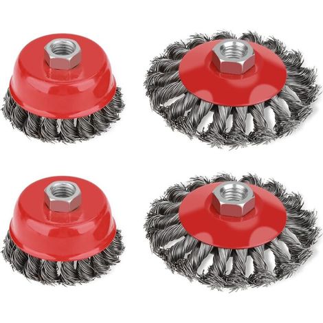 Set Mit 4 Drahtbürsten Für Winkelschleifer – 2 Bürsten À 75 Mm Und 2 À 105 Mm – Dicker Stahldraht – M14-gewinde Für Rotationsmaschinen