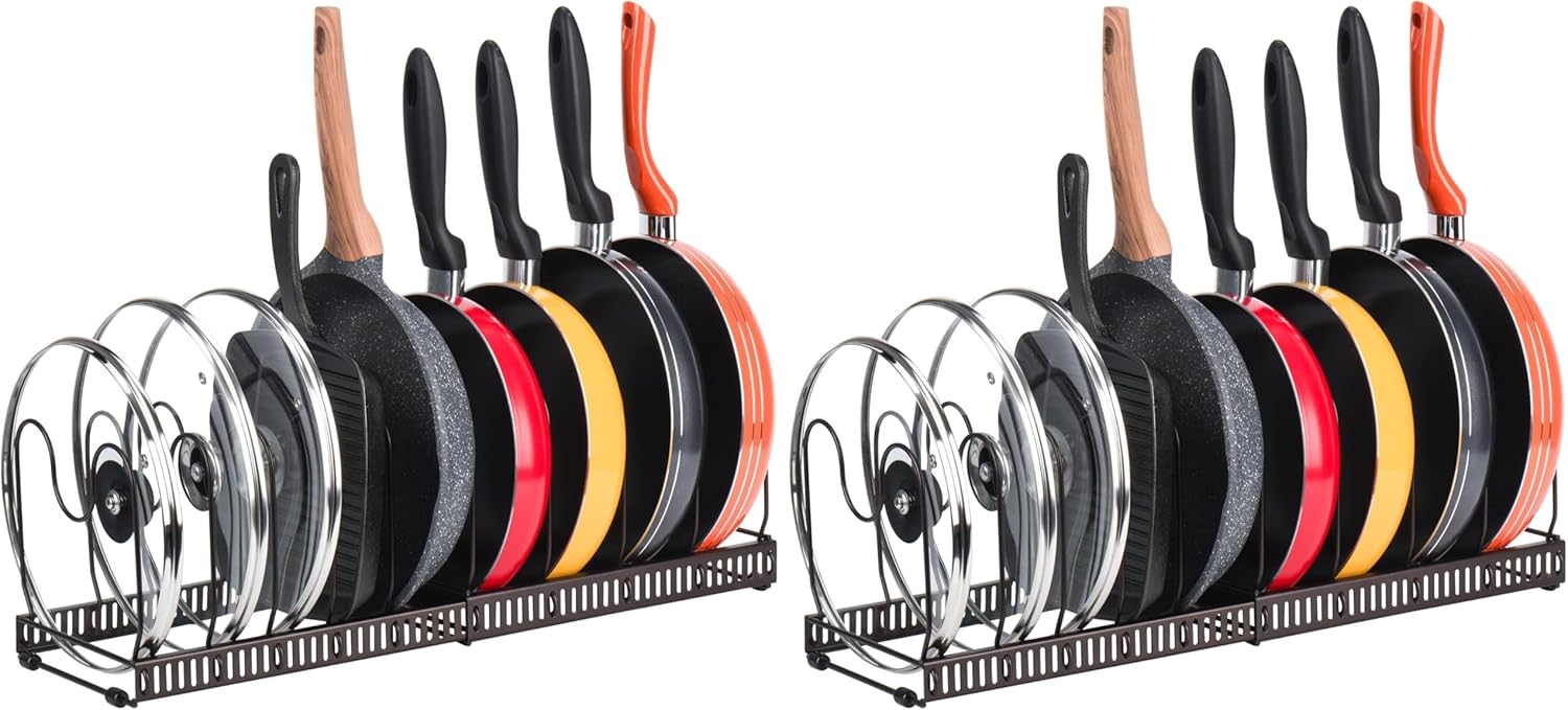 Set Mit 2 Edelstahl-topfgestellen, Küchenaufbewahrung Mit 10 Verstellbaren Fächern, Perfekt Für Küchenutensilien, Pfannen, Töpfe, Deckel (schwarz)