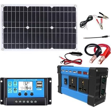 Komplettes Solar-set: 6000-w-wechselrichter + 18-w-18-v-panel Mit Dual-spannungsregler, 4 Usb-anschlüssen Und Led-anzeige (220 V)