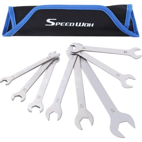 8-teiliges 3-mm-superdünnmaulschlüssel-set Mit Langer Rolltasche – Nutmaulschlüssel 5,5, 7, 8, 9, 10, 11, 13, 14, 15, 17, 18, 19, 21, 24, 27 Mm
