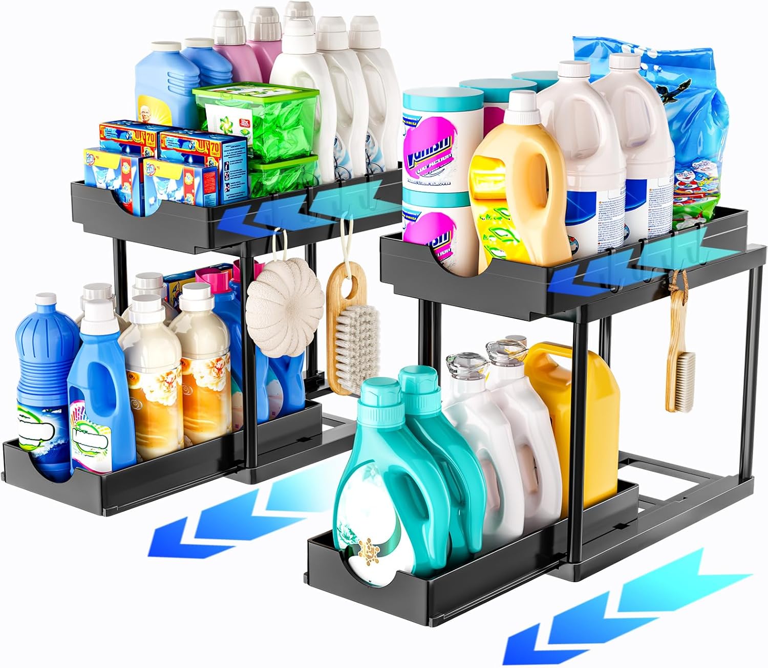 2er-set Spülbecken-organizer – 2-stöckiger Küchen-organizer Mit Auszugsschublade, Küchenaufbewahrung Und -organisation, Schwarz