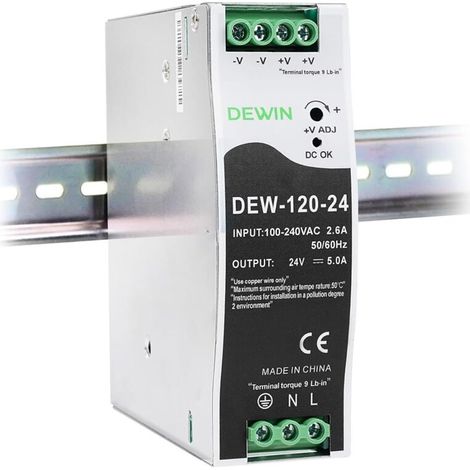 Alimentation Sur Rail Din 24v 5a 120w Bloc D'Alimentation Pour Rail Din Transformateur Entrée Ac100-240v 2.6a Sortie Dc24v 5a Alimentation À Découpage Industrielle Dew-120-24