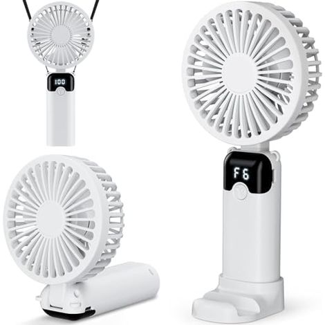 Wiederaufladbarer Usb-ventilator, Kleiner Mini-handventilator Mit 6 Geschwindigkeitsstufen, 4000-mah-akku, Led-anzeige, Faltbarer Ventilator Für Büro, Zuhause, Reisen, Sommergeschenk – Weiß