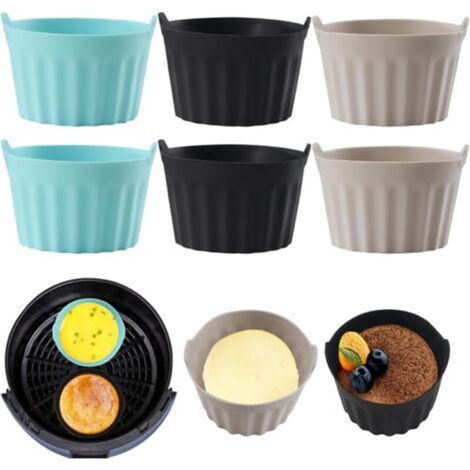6 Stück Moule Silikon-luftfritteuse, Plat Pour Friteuse Sans Huile, Coupe Moule, Moule Pour Gâteau Au Four, Moule À Tarte Aux Oeufs, Air Friteuse Zubehör, Silikon-backformen, Schwarz + Grau + Blau