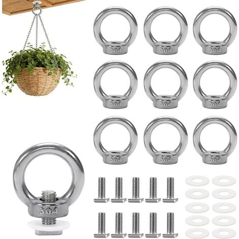 10 Pcs Anneau De Levage Boulon À Œil M6, Anneau Inox Écrou À Oeil De Levage Avce Boulons En T, Support De Plantes Pour Serre, D'Écrous À Anneau Pour Rails Pièces Et Accessoires Pour Camping-car