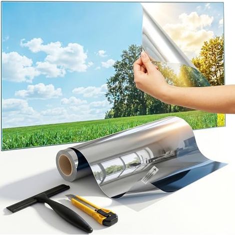 Einweg-spiegelfolie Für Fenster – 90 % Ir-wärmeblocker Und 99 % Uv-schutz – Elektrostatische Solarfolie Mit Komplettem Installationsset (silikon-t-rakel Und -schneider – 60 X 200 Cm)
