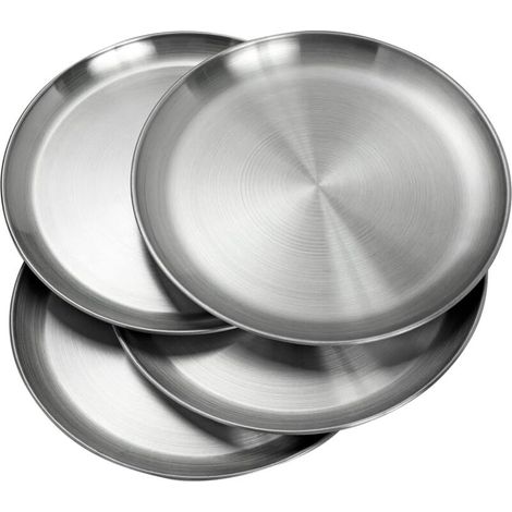 20 Cm Edelstahl-teller – 4er-set, Leicht Und Bruchfest – Ungiftig Und Spülmaschinenfest – Nachhaltige Alternative