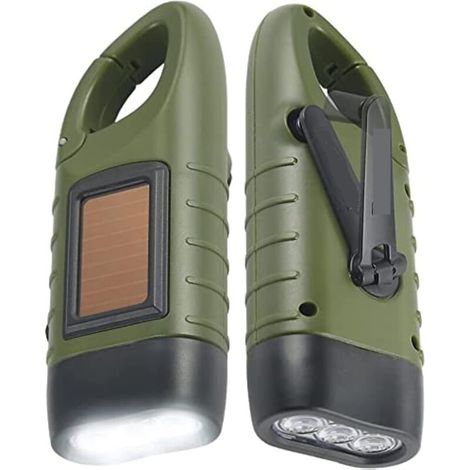 Lot Von 2 Solar- Und Hand-taschenlampen – Wiederaufladbare Led-dringungslampe – Mousqueton Für Freiluftsport – Vert