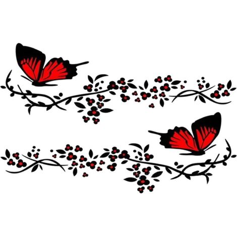 2 Stück Schmetterlings- Und Blumen-autoaufkleber, Niedlicher Schmetterlings- Und Blumen-autoaufkleber, 3011 Cm, Schwarz Und Rot