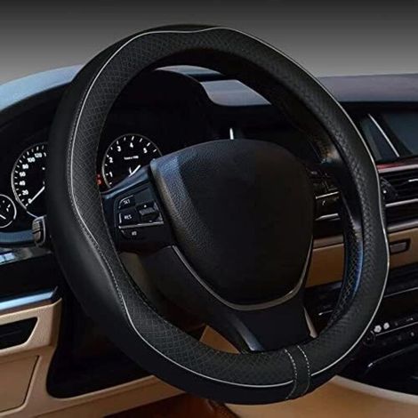 Volant Voiture Couvre, Antidérapant Volant Respirant En Cuir Microfibre, Respirant Élastique Professionnel Couvre De Universelle, Convient Aux Volants D'Un Diamètre Extérieur (noir&gris)