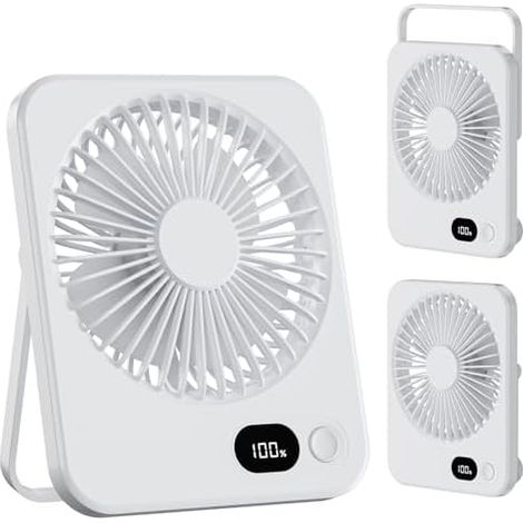 Tischventilator, Mini-tragbarer Ventilator Mit 3600-mah-akku, Leise, 180° Neigbar, Kleiner Ventilator Für Zuhause/büro/reisen/outdoor, Weiß