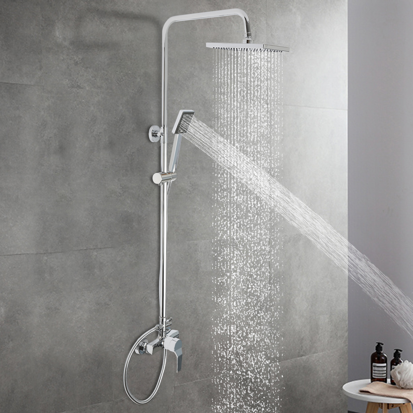 Duscharmatur Komplettset, Duscharmatur Regendusche Duschsystem Duschset Mit Regendusche Duschkopf Und Handbrause, Dusche Komplett Für Badzimmer,höhenverstellbar 70-110cm-chrom