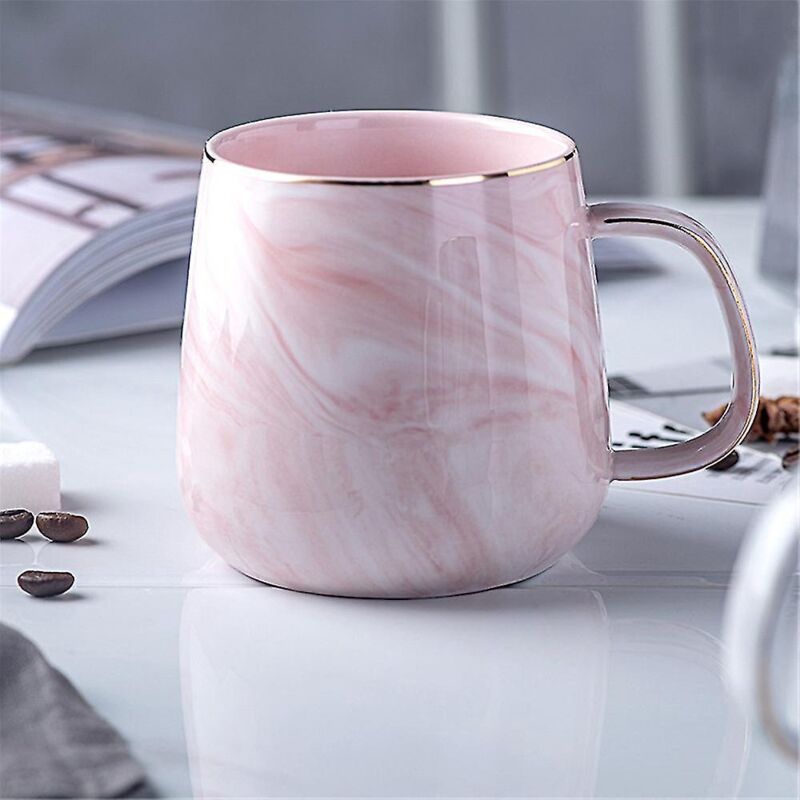 Luxuriöser, Goldplattierter Keramikbecher Mit Marmormuster Und Henkel, Rosa Und Grau, Ideal Für Paare Oder Für Zuhause (1 Stück).