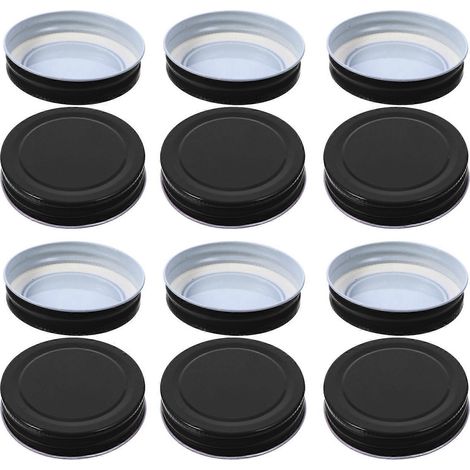 Set Mit 12 Luftdichten Metalldeckeln Für Einmachgläser Und Flaschen – 7,00 X 7,00 X 1,50 Cm – Schwarz