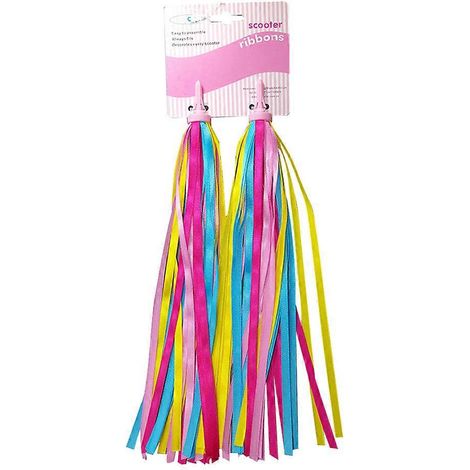 Ein Paar Bunte Bänder Für Kinderfahrradlenker Und Pompons Für Roller (gelb Und Rosa) – 30,00 X 3,20 X 1,00 Cm